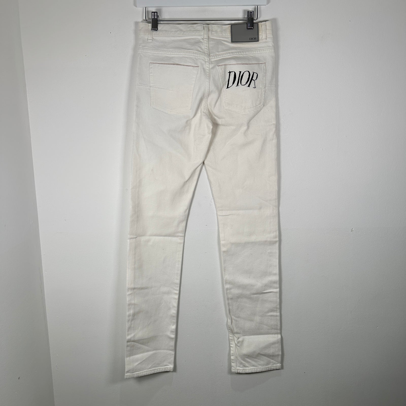 Dior White Embroidered Logo Denim Jean Size 28