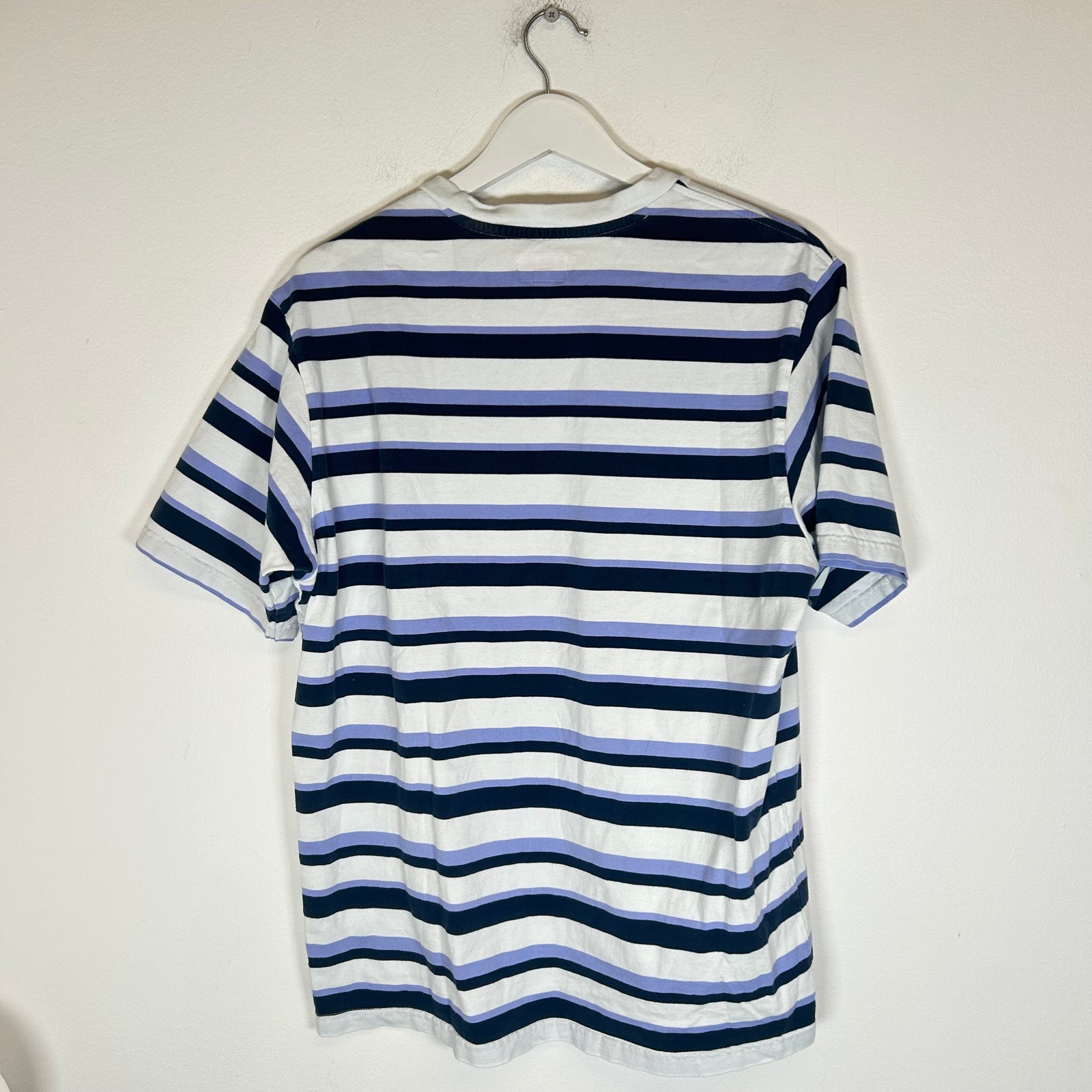 Supreme White/Blue Striped Logo T-Shirt Size M