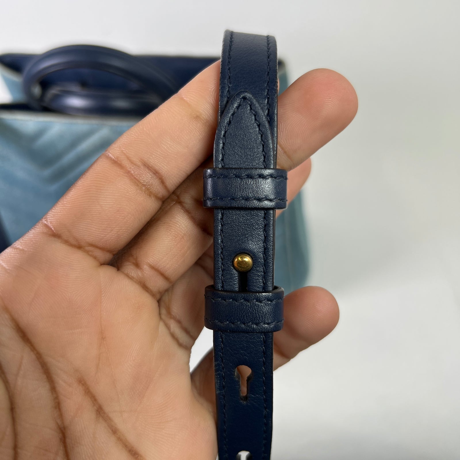 Gucci Washed Denim Pearl GG Marmont Tote Bag