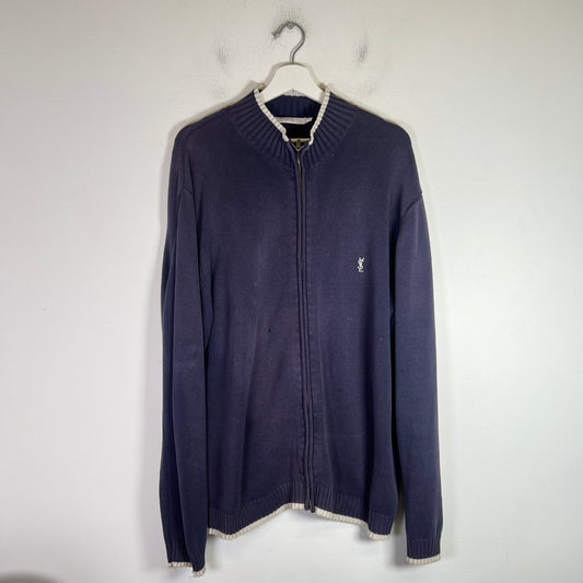 Saint Laurent Vintage YSL Logo Knit Zip-Up Cardigan