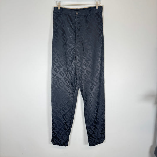 Balenciaga Black Satin AOP Suit Trousers Size XS