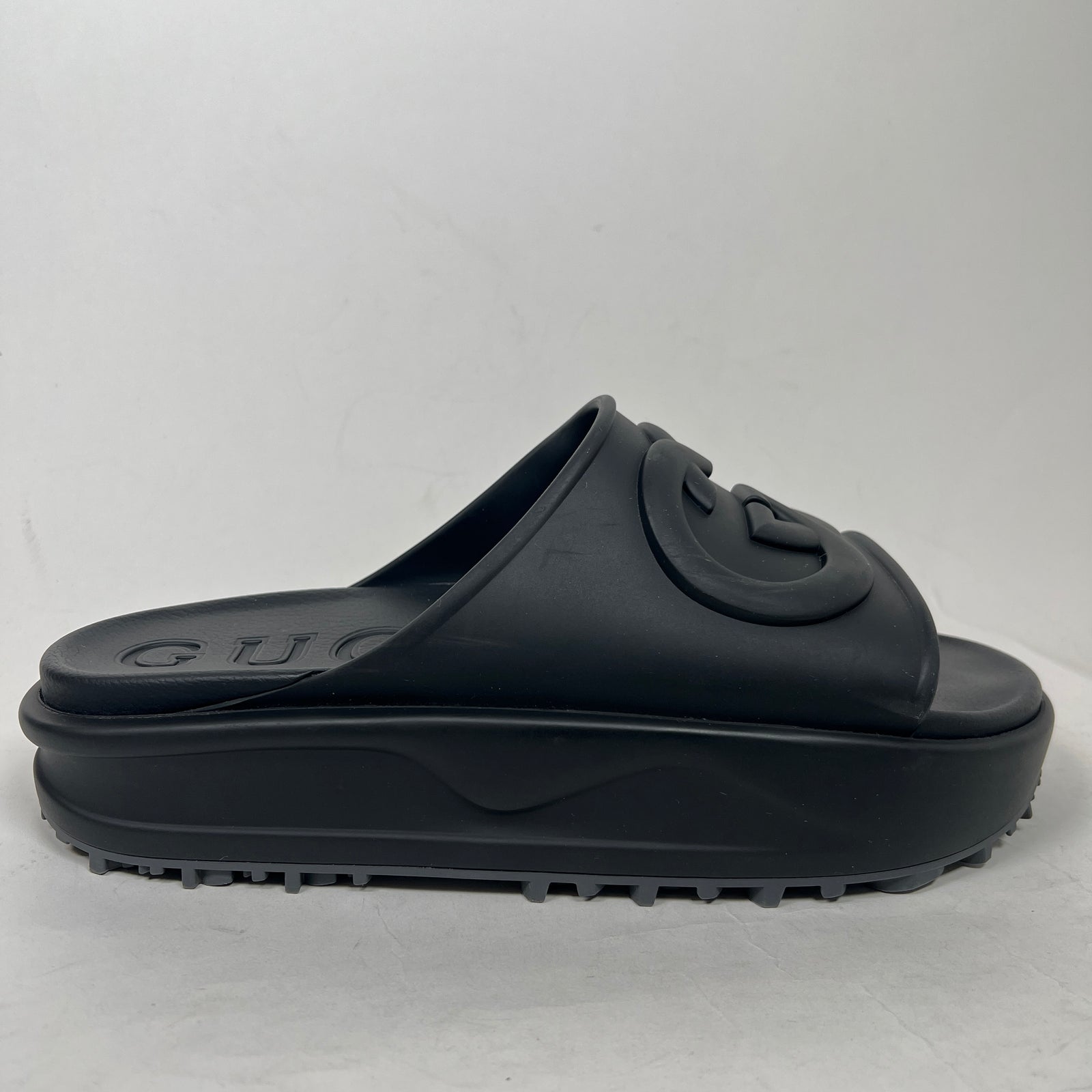 Gucci Black Interlocking G Platform Sandals Size GG 12