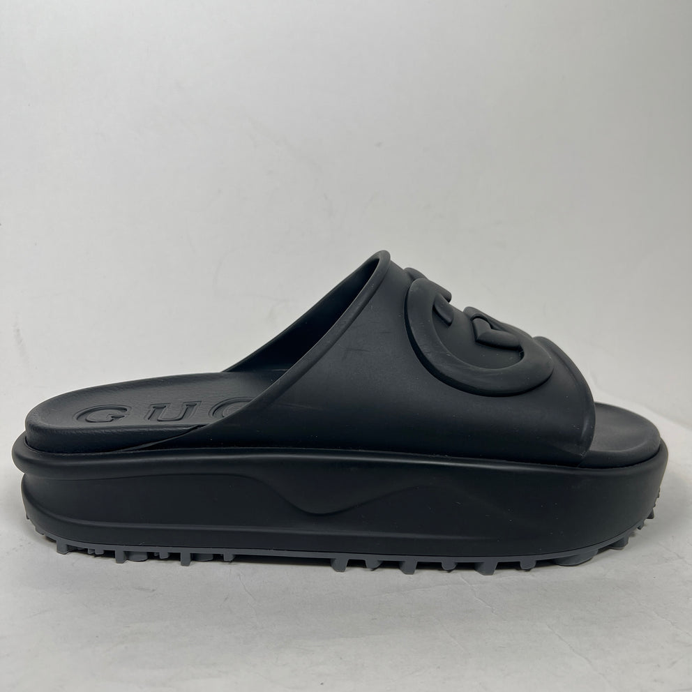 Gucci Black Interlocking G Platform Sandals Size GG 12