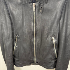 Burberry Brit Navy Leather Zip-Up Jacket Size S