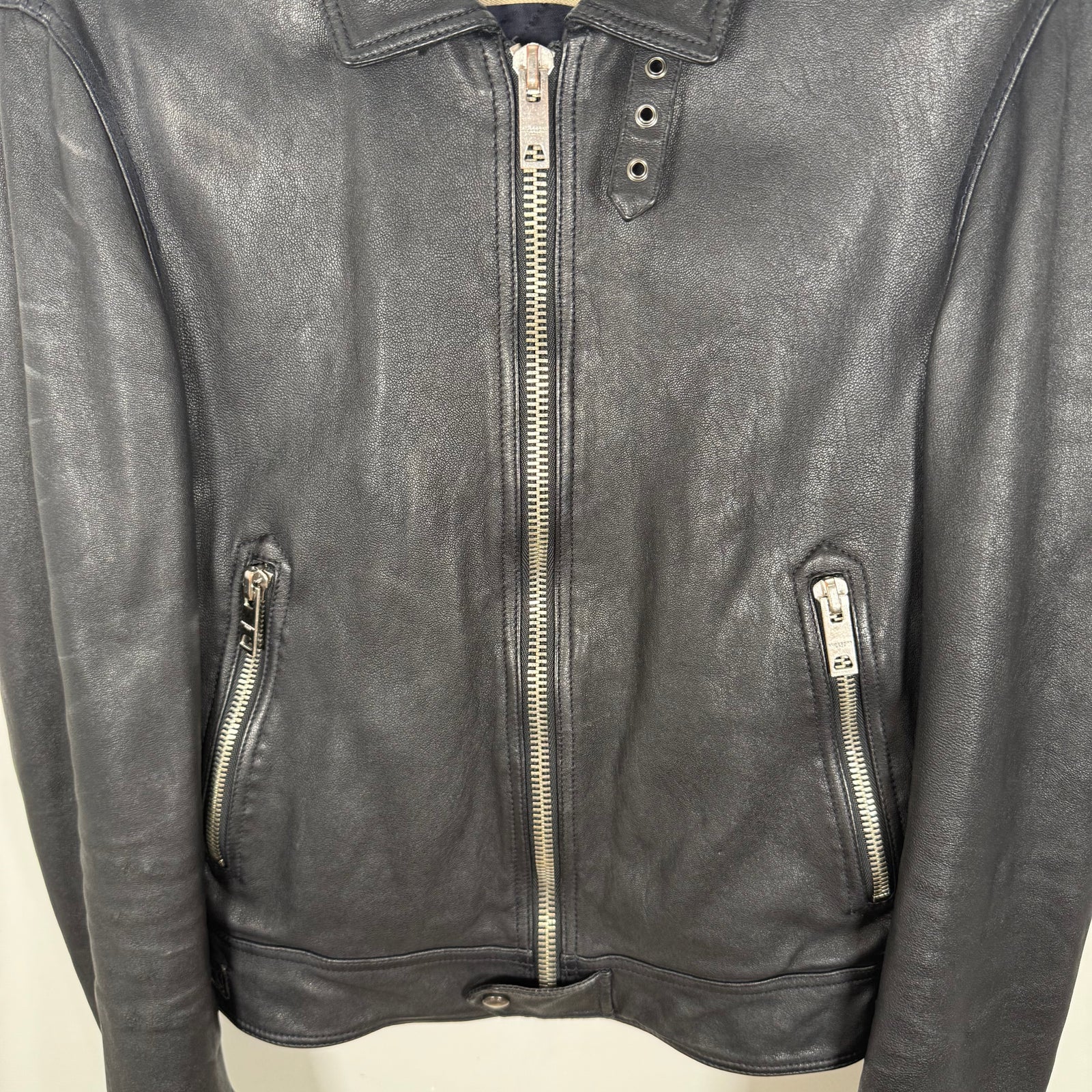 Burberry Brit Navy Leather Zip-Up Jacket Size S