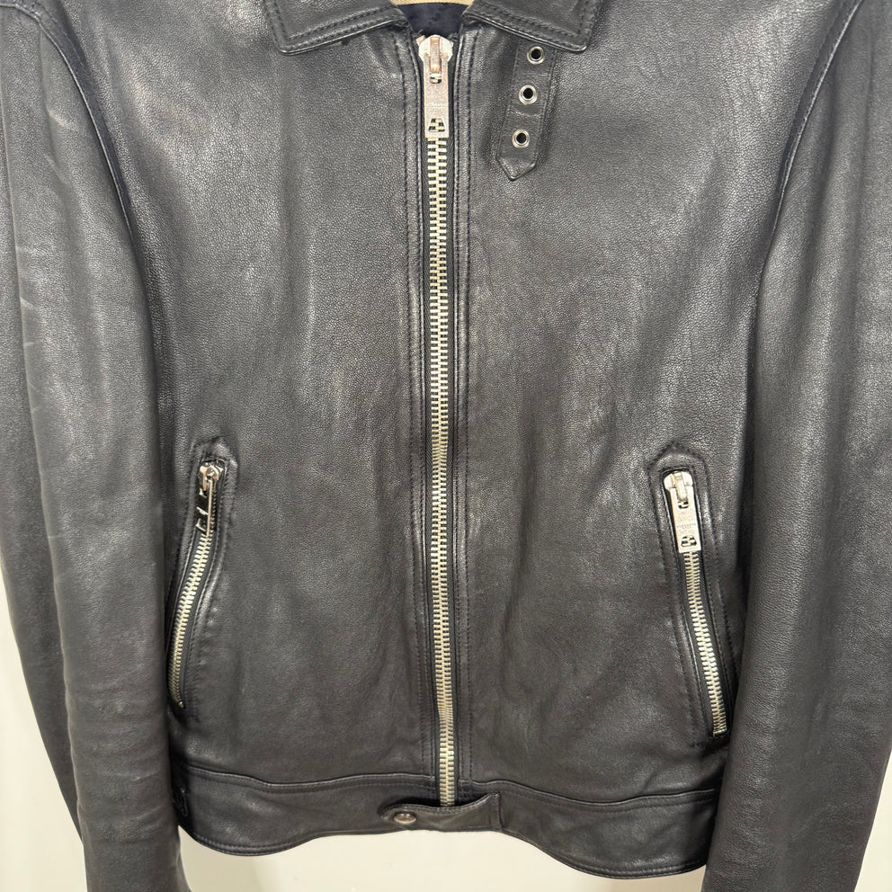 Burberry Brit Navy Leather Zip-Up Jacket Size S