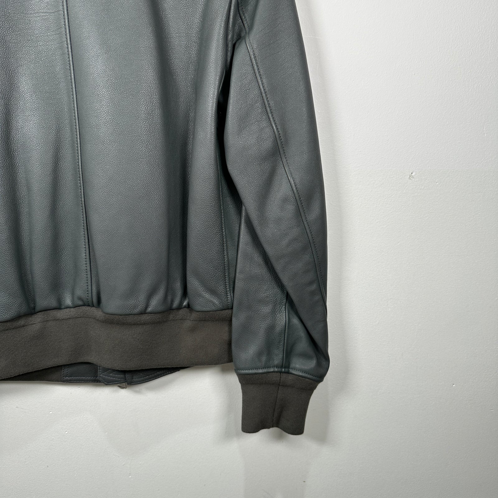 Burberry Dark Steel Leather Bomber Jacket Size 48