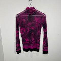 Jean Paul Gaultier Pink Vintage Printed Mesh T-Shirt Size SM