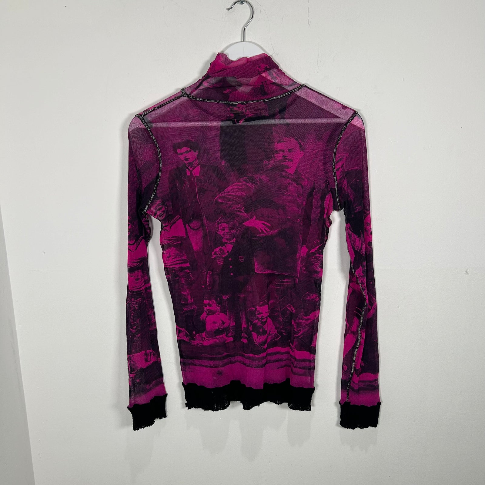Jean Paul Gaultier Pink Vintage Printed Mesh T-Shirt Size SM