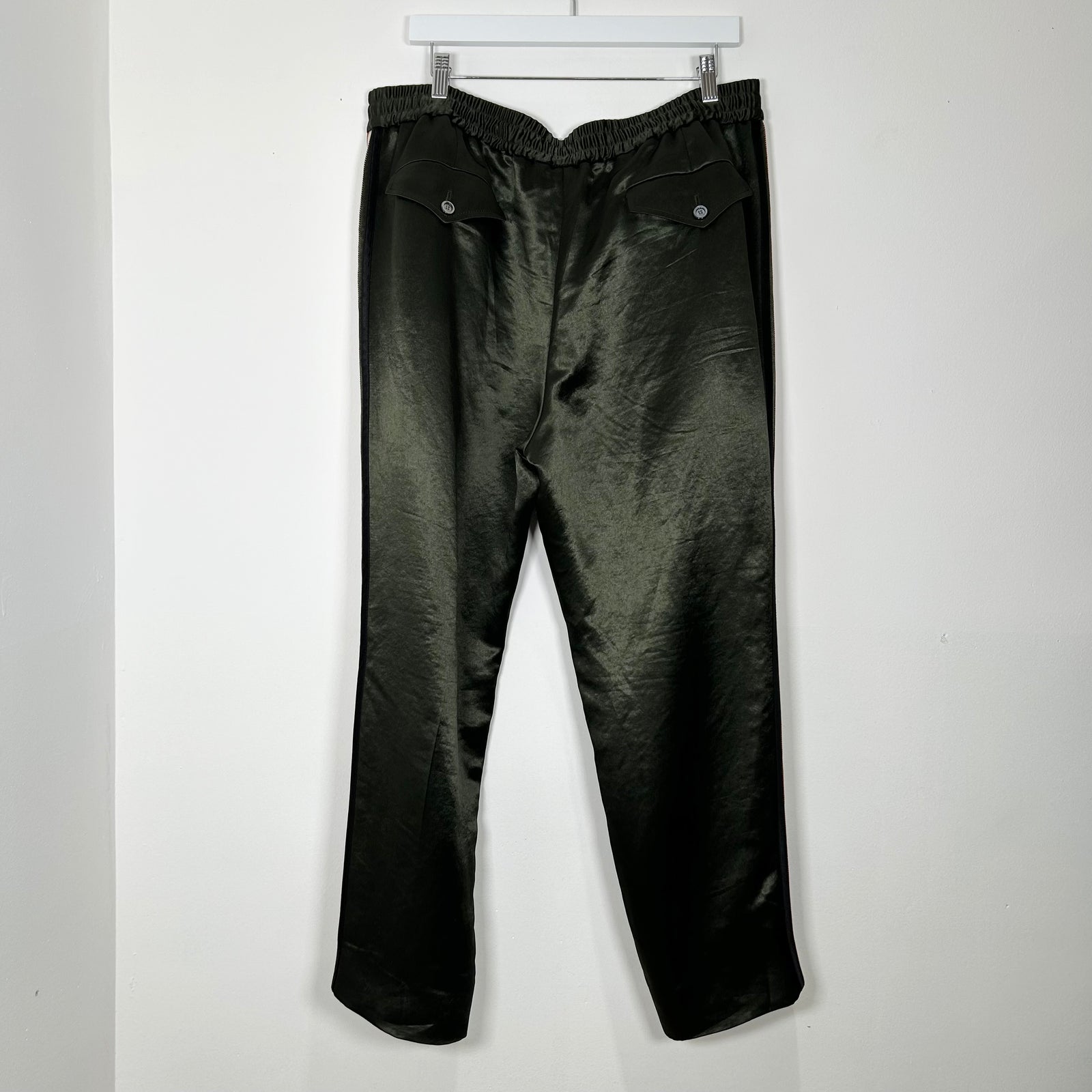 Gucci Olive Satin Side Stripe Logo Sweatpants Size XL
