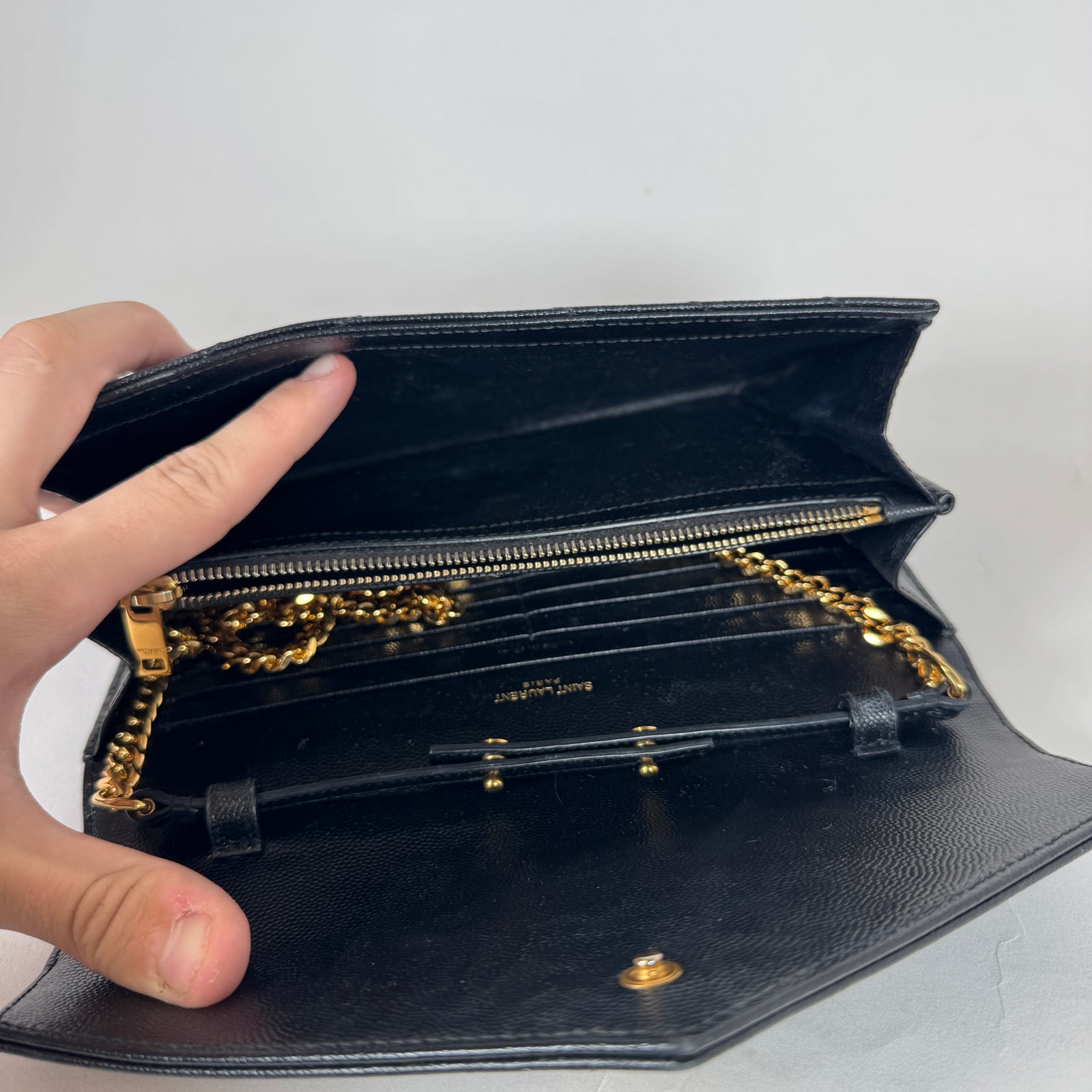 Saint Laurent Black Quilted Envelope Wallet Chain