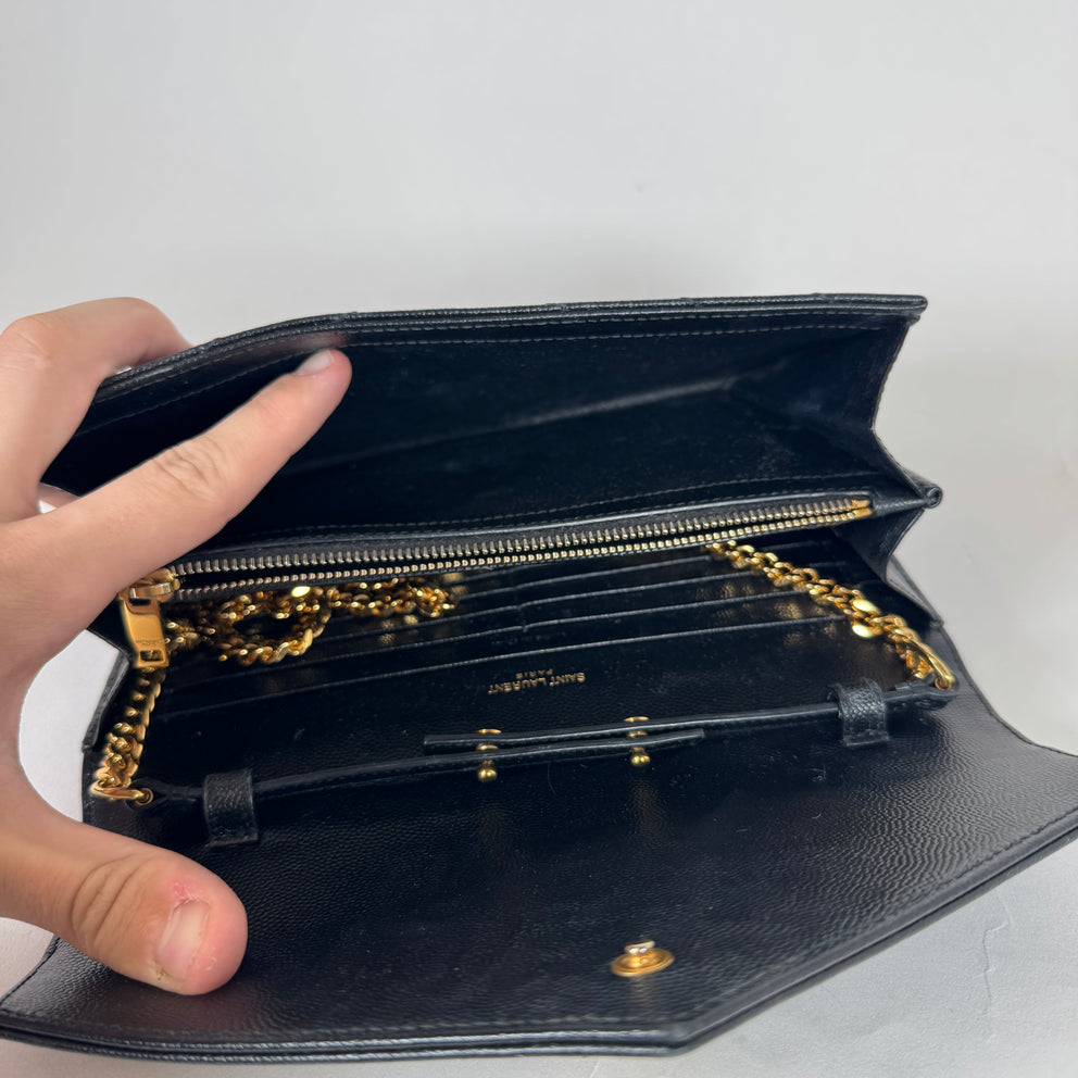 Saint Laurent Black Quilted Envelope Wallet Chain