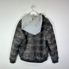 Sicko Black Leather Hooded Bomber Jacket Size L