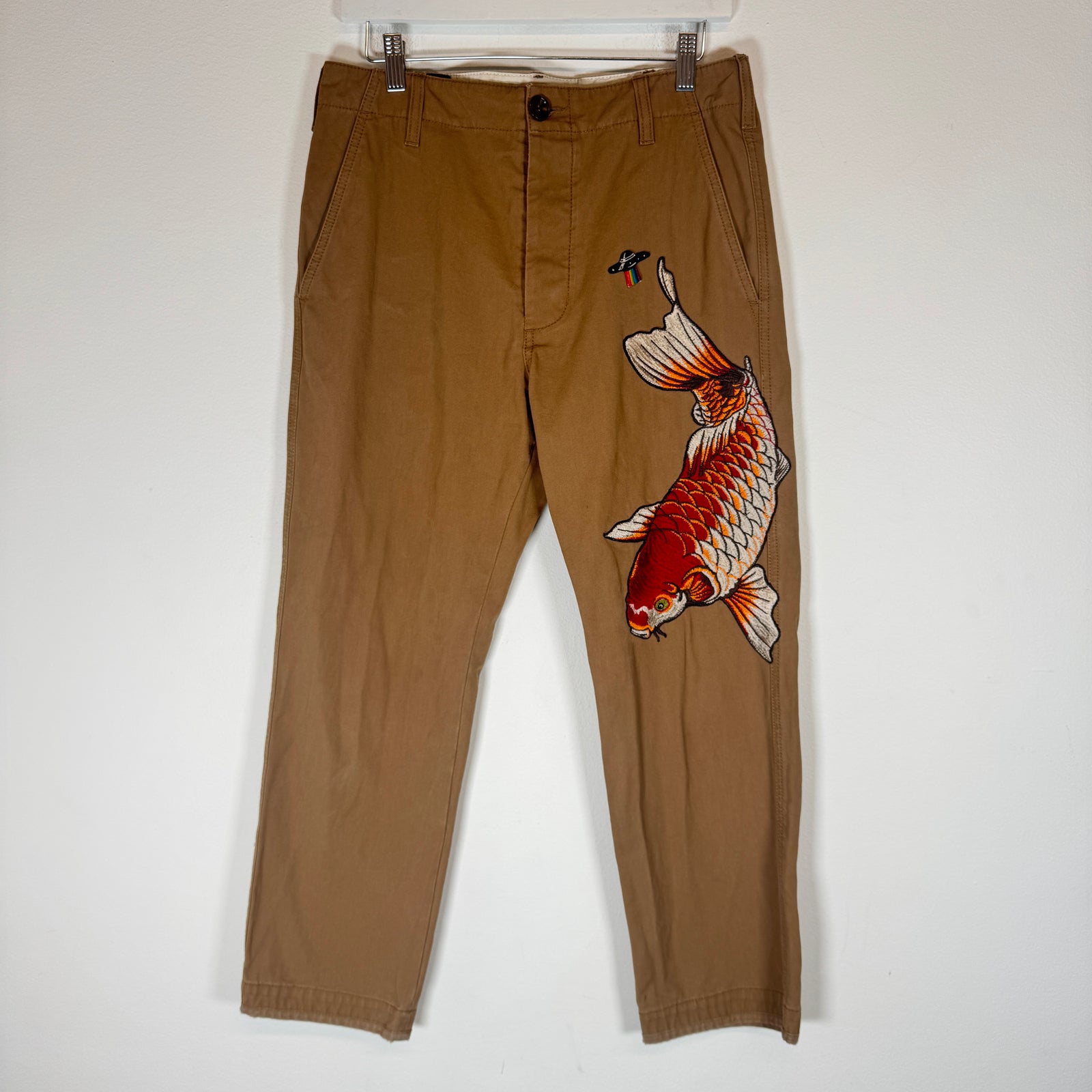 Gucci Tan Koi Fish Embroidered Chino Pants Size 31