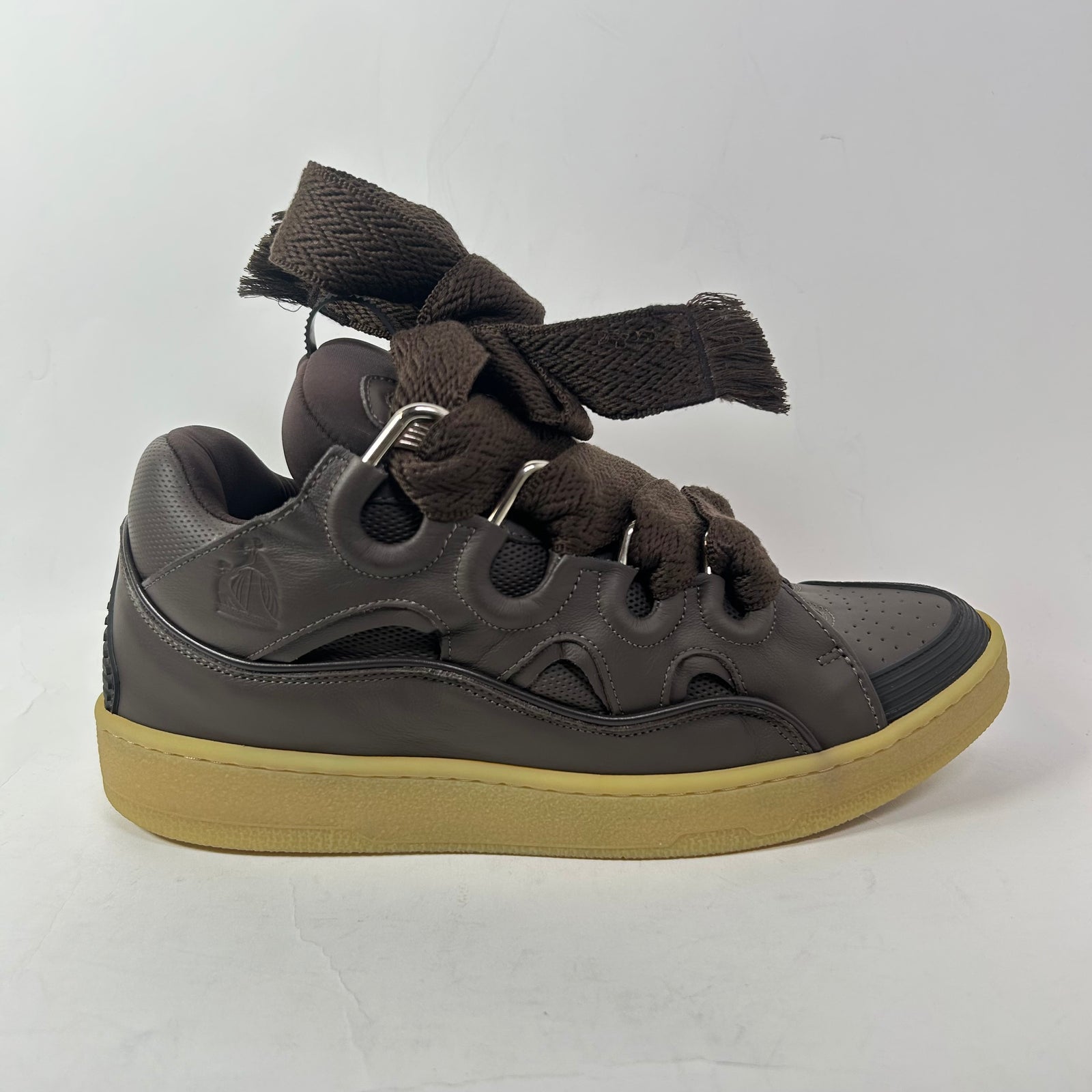 Lanvin Brown Leather Curb Sneakers Size 43