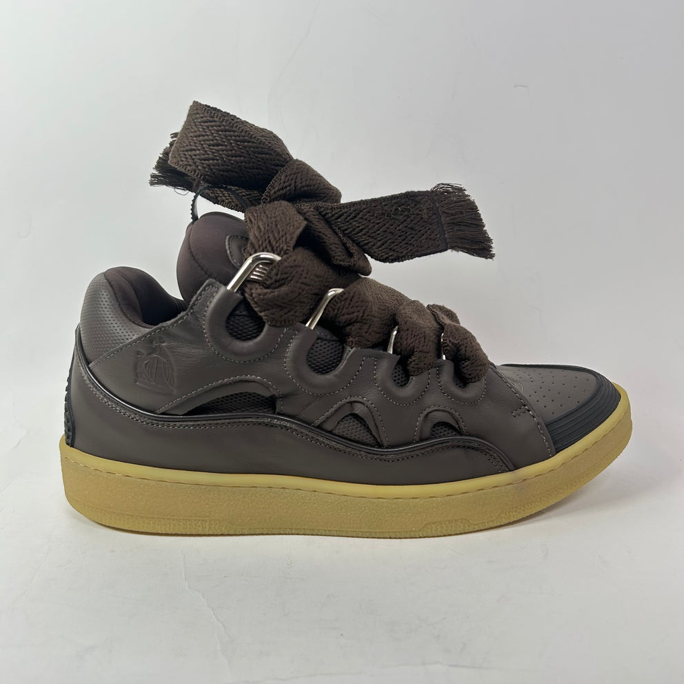 Lanvin Brown Leather Curb Sneakers Size 43