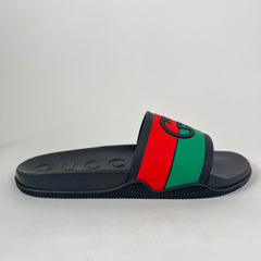 Gucci Tricolor Web Interlocking G Pool Slides