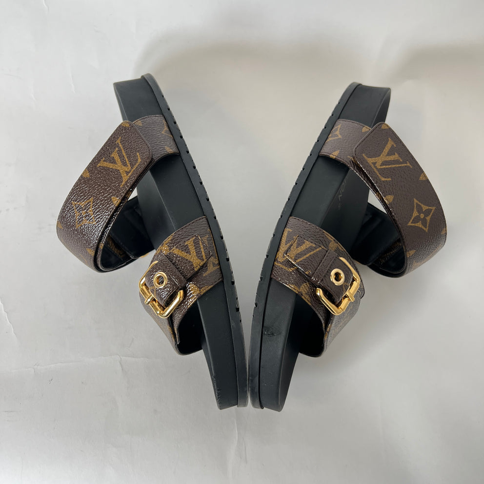 Louis Vuitton Bom Dia Monogram Flat Mule Sandals Size 38.5