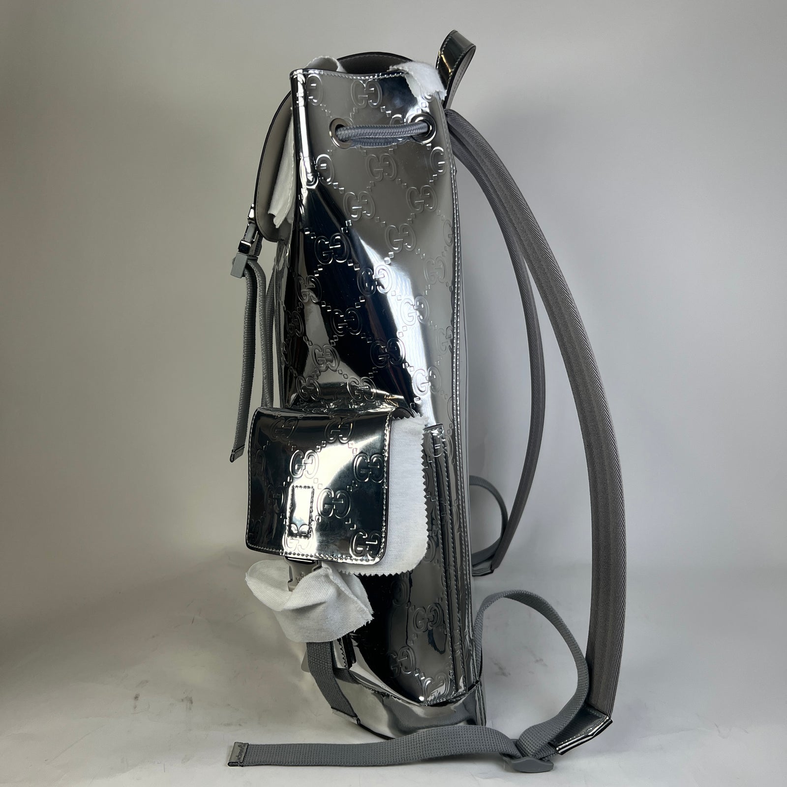 Gucci Silver Mirror Effect GG Large Backpack