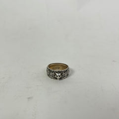 Gucci Gatto Feline Head Aged Silver Ring Size 9
