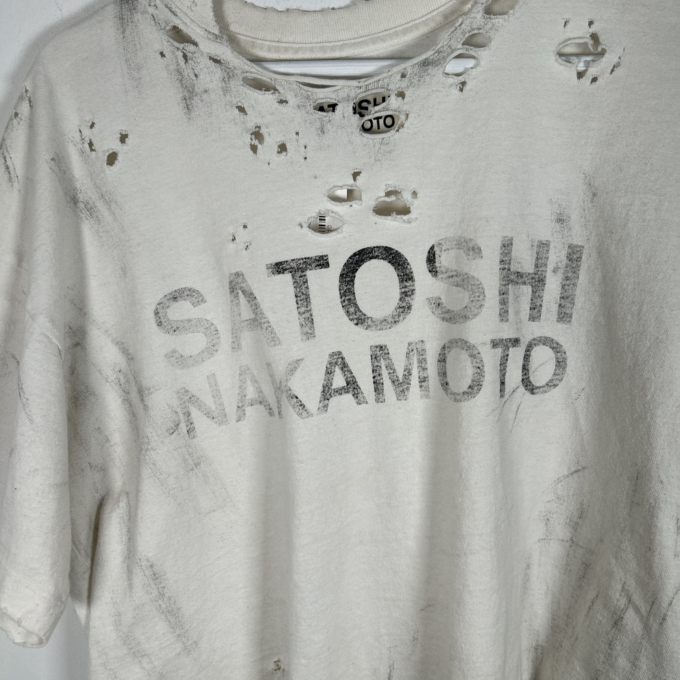 Satoshi Nakamoto Cropped Distressed T-Shirt Size S