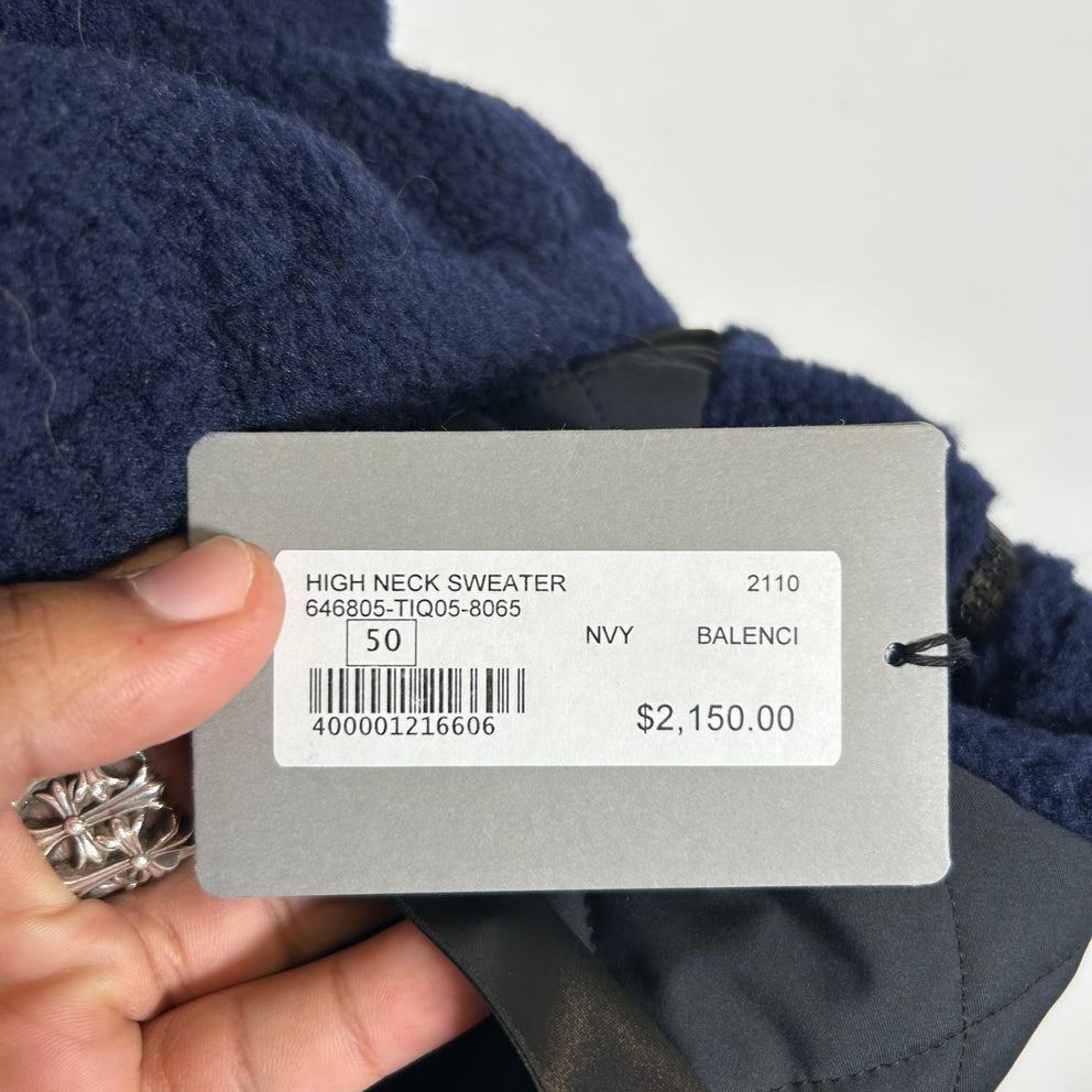 Balenciaga Navy Sherpa Half Zip Jacket Size 50