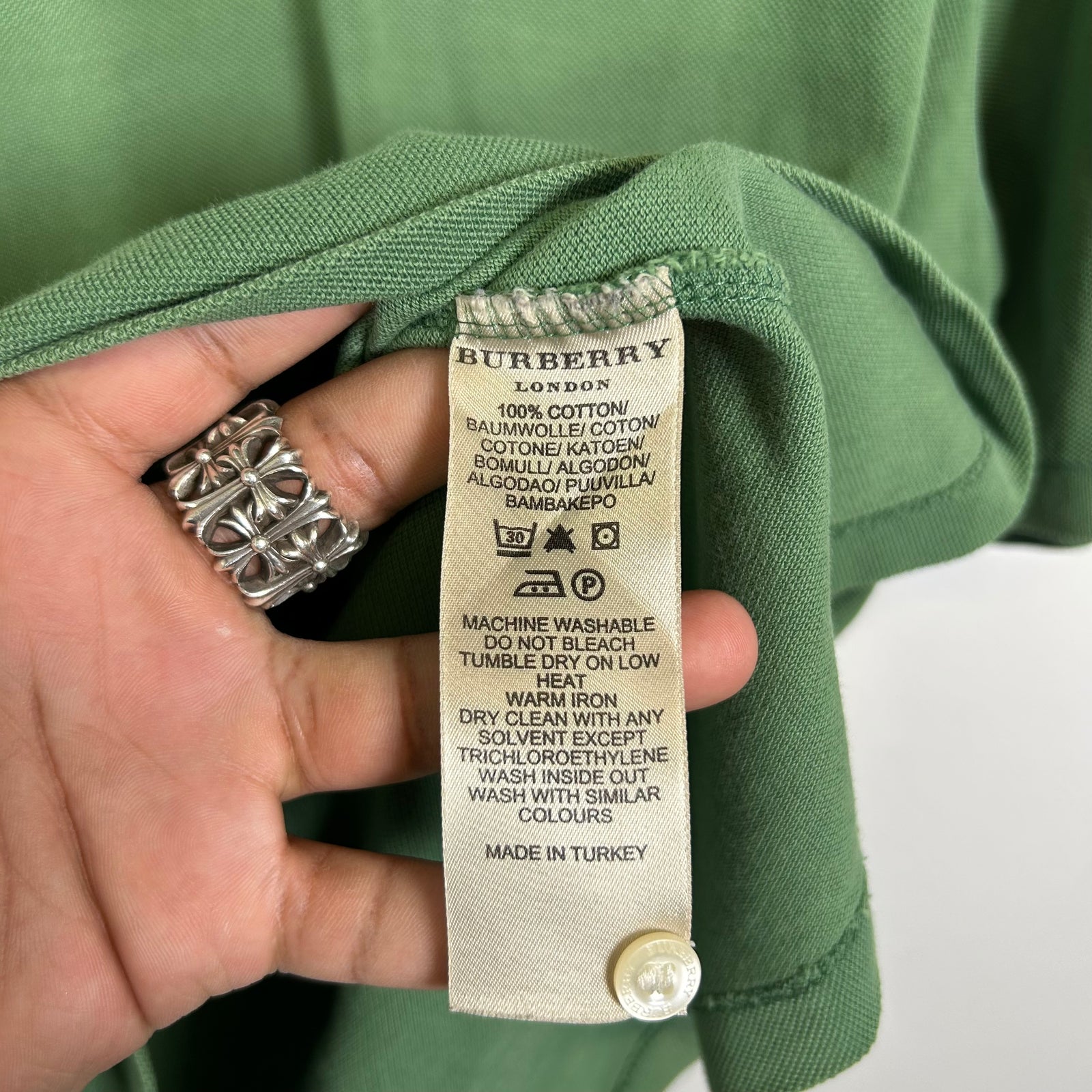 Burberry Green Logo Polo Size L