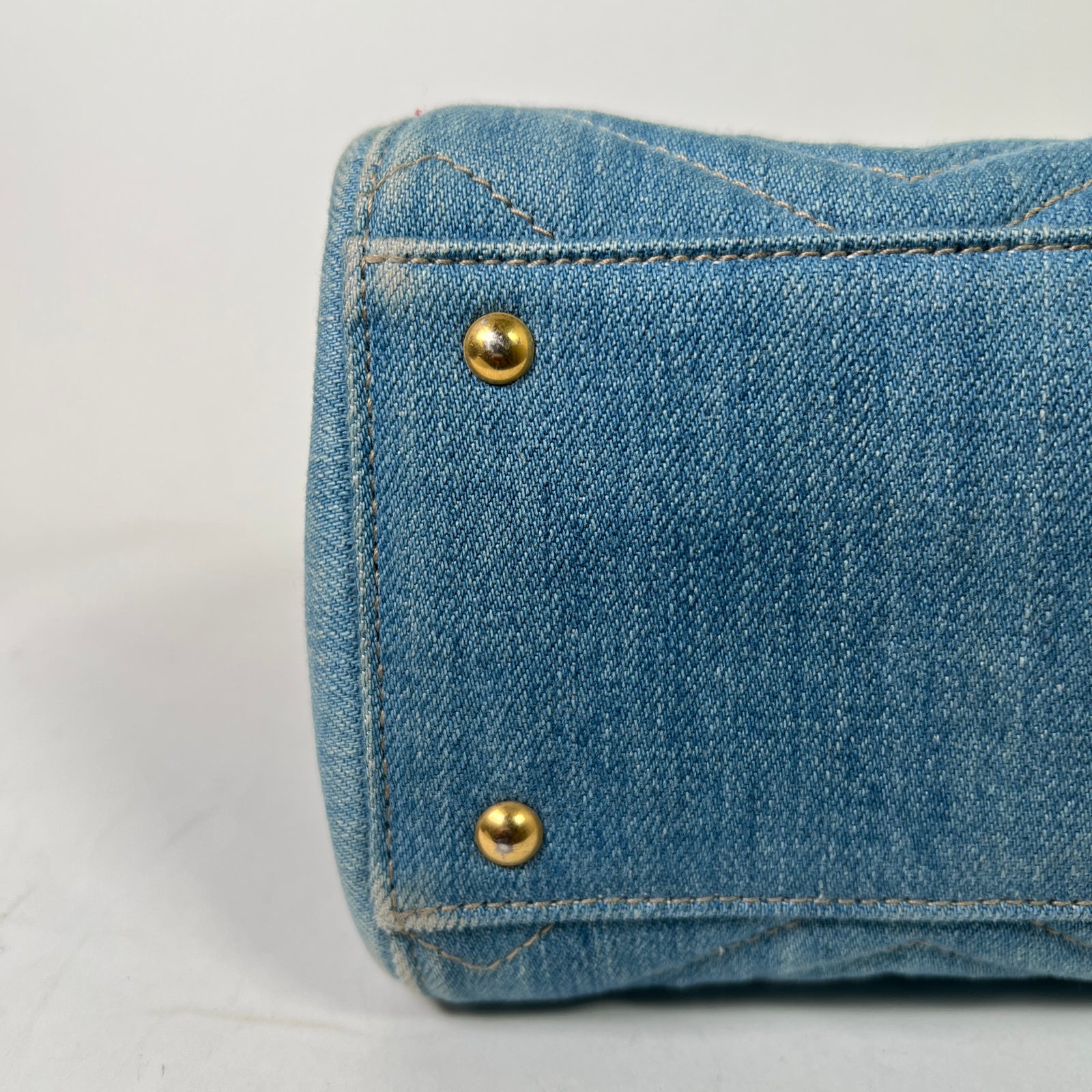Gucci Washed Denim Pearl GG Marmont Tote Bag