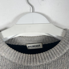 Balenciaga Wool Knit Grey All Over Logo Cropped Sweater Size M