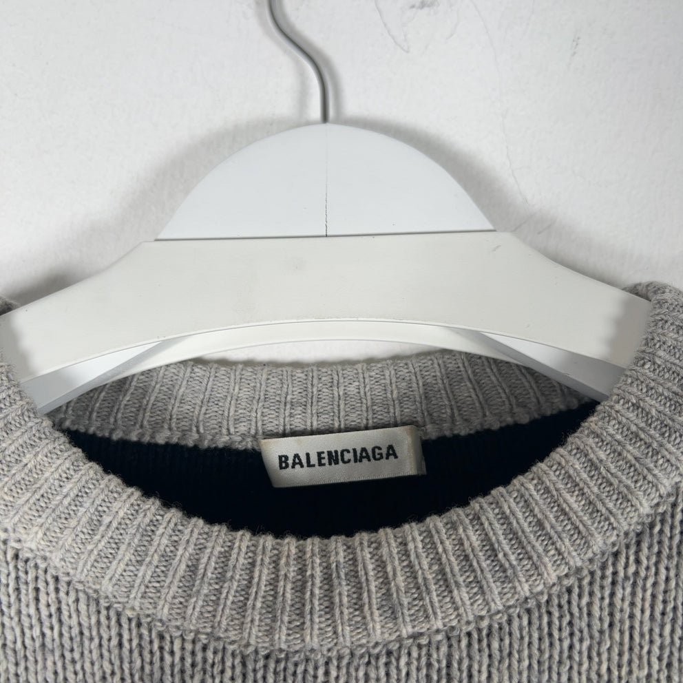 Balenciaga Wool Knit Grey All Over Logo Cropped Sweater Size M