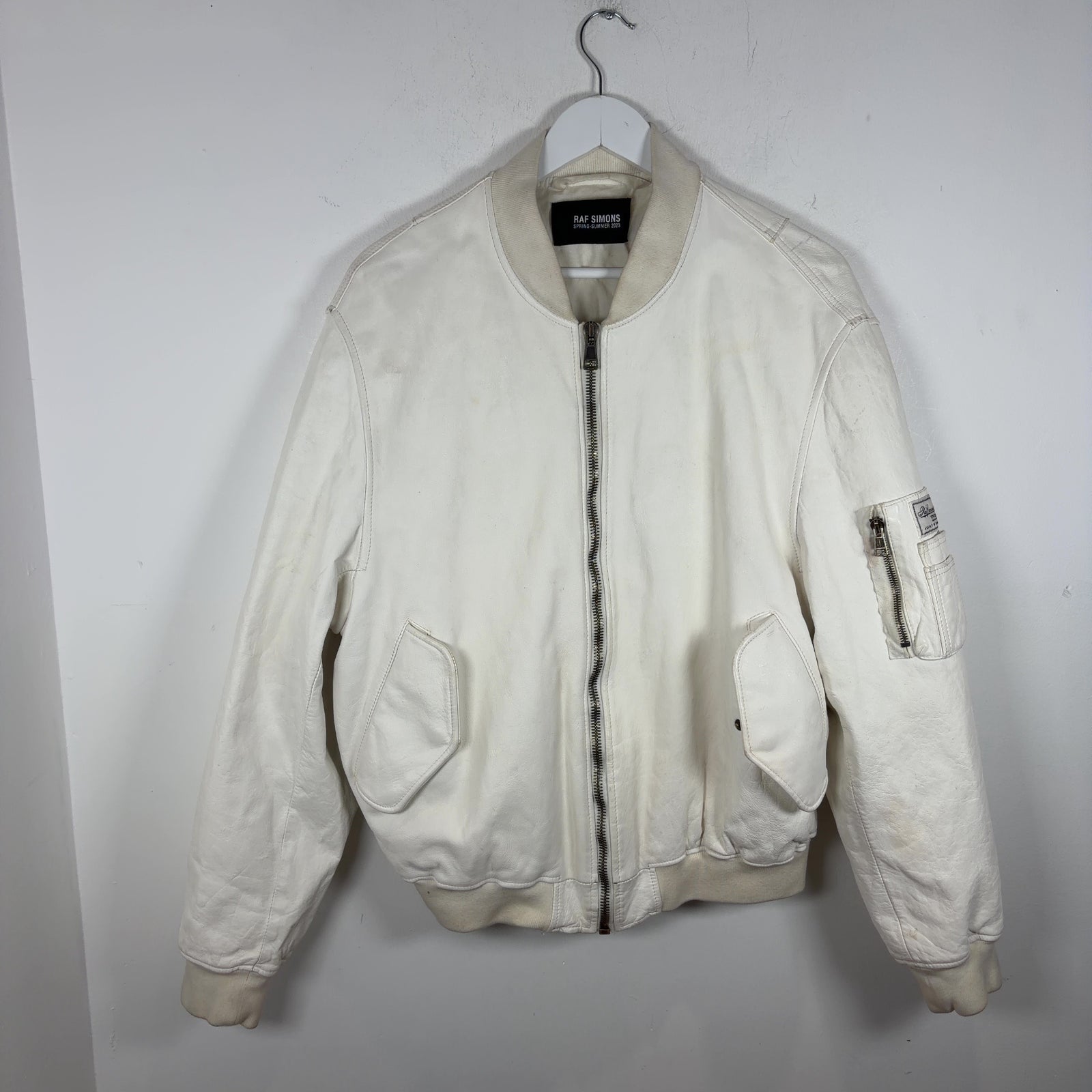 Raf Simons SS23 White Leather Bomber Jacket