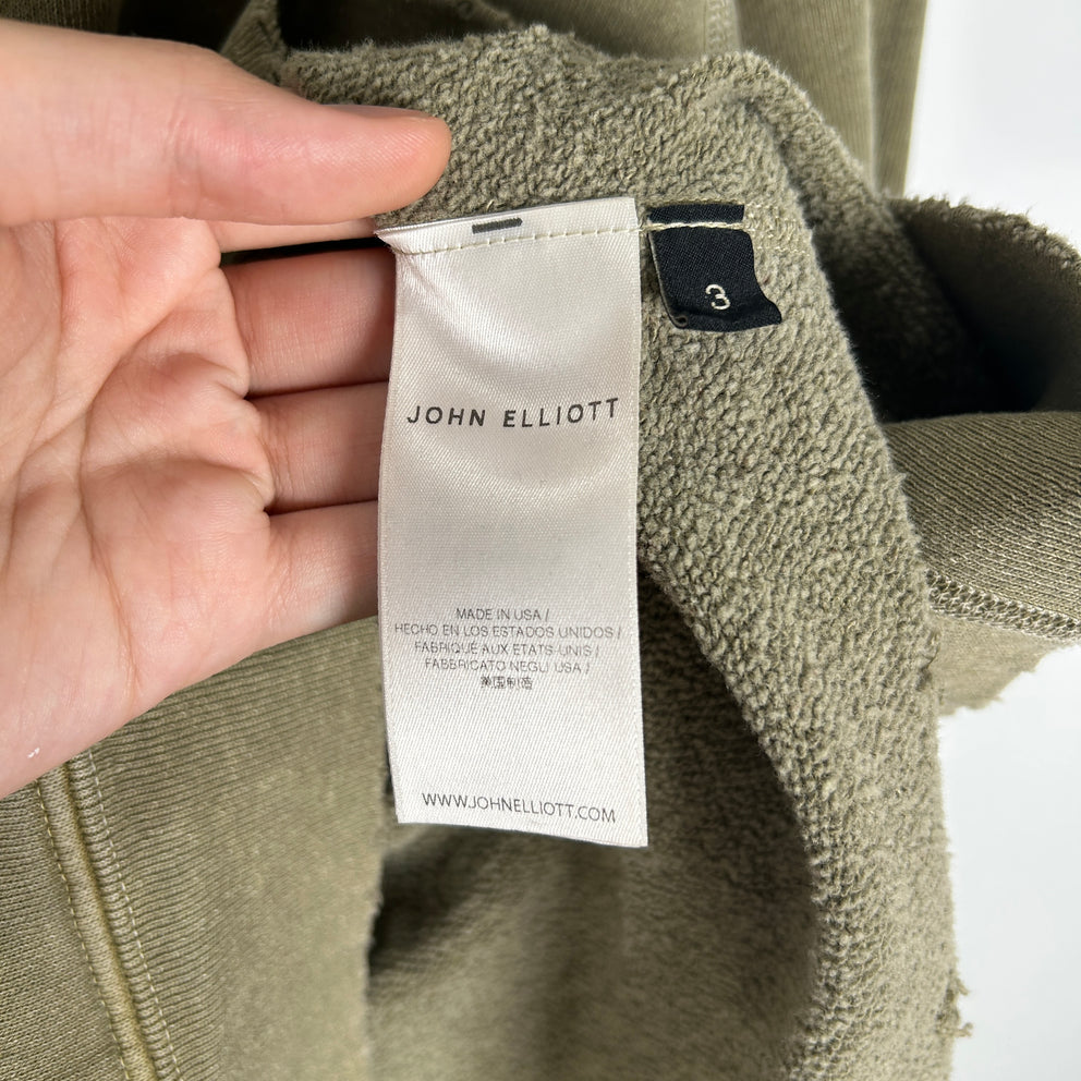 John Elliot Distressed Olive Hoodie Size 3