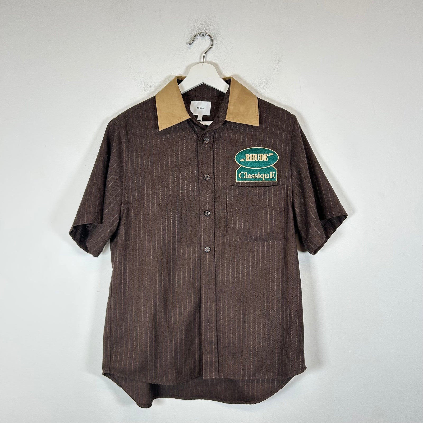 Rhude Brown Twill Stripe Mechanic Shirt Size S