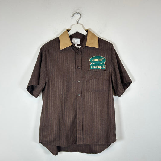 Rhude Brown Twill Stripe Mechanic Shirt Size S