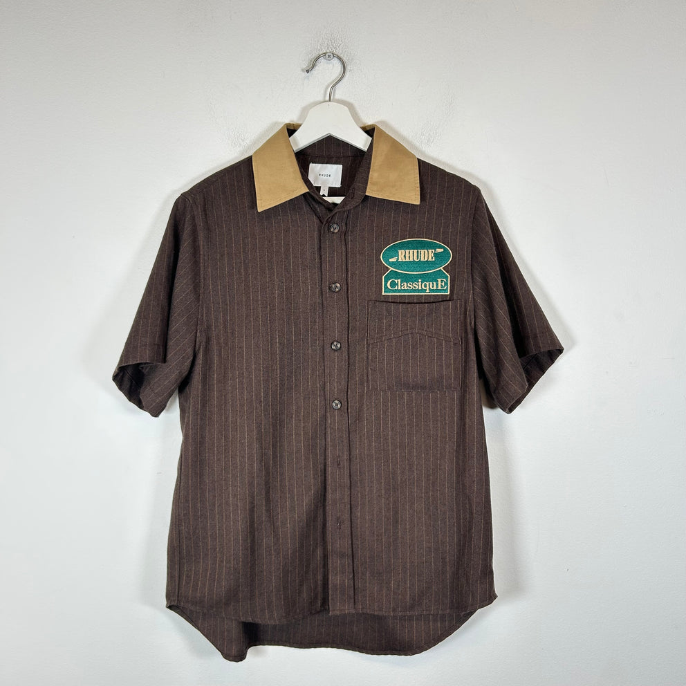Rhude Brown Twill Stripe Mechanic Shirt Size S