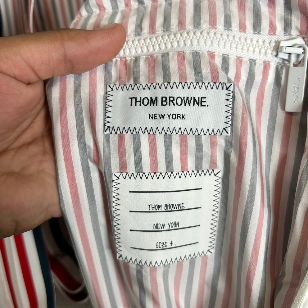 Thom Browne White Double Zip Back Stripe Down Puffer Jacket Size 4