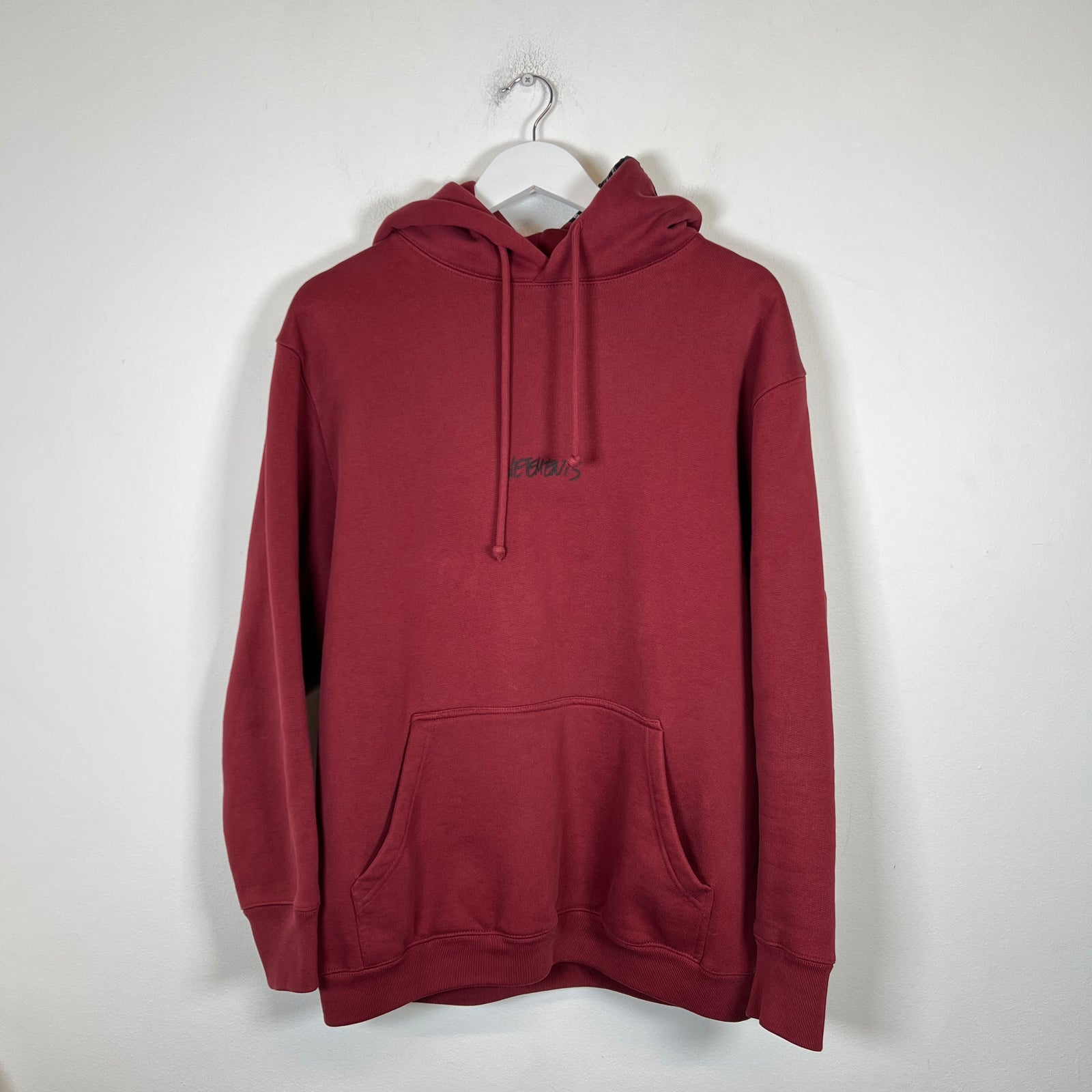 Vetements Burgundy AW21 Written Logo Hoodie Size S