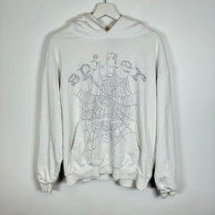 Sp5der White Rhinestone Hoodie Size M