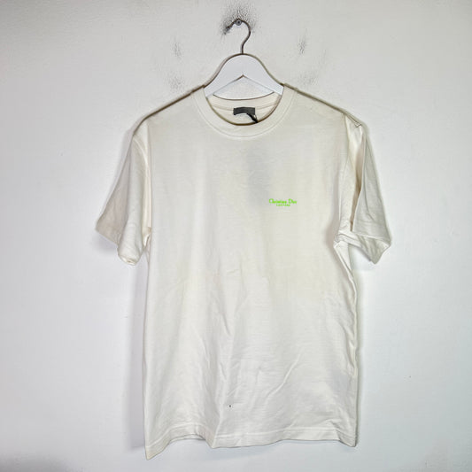 Dior White/Lime Green Couture Logo T-Shirt Size S