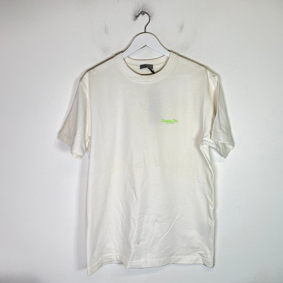 Dior White/Lime Green Couture Logo T-Shirt Size S