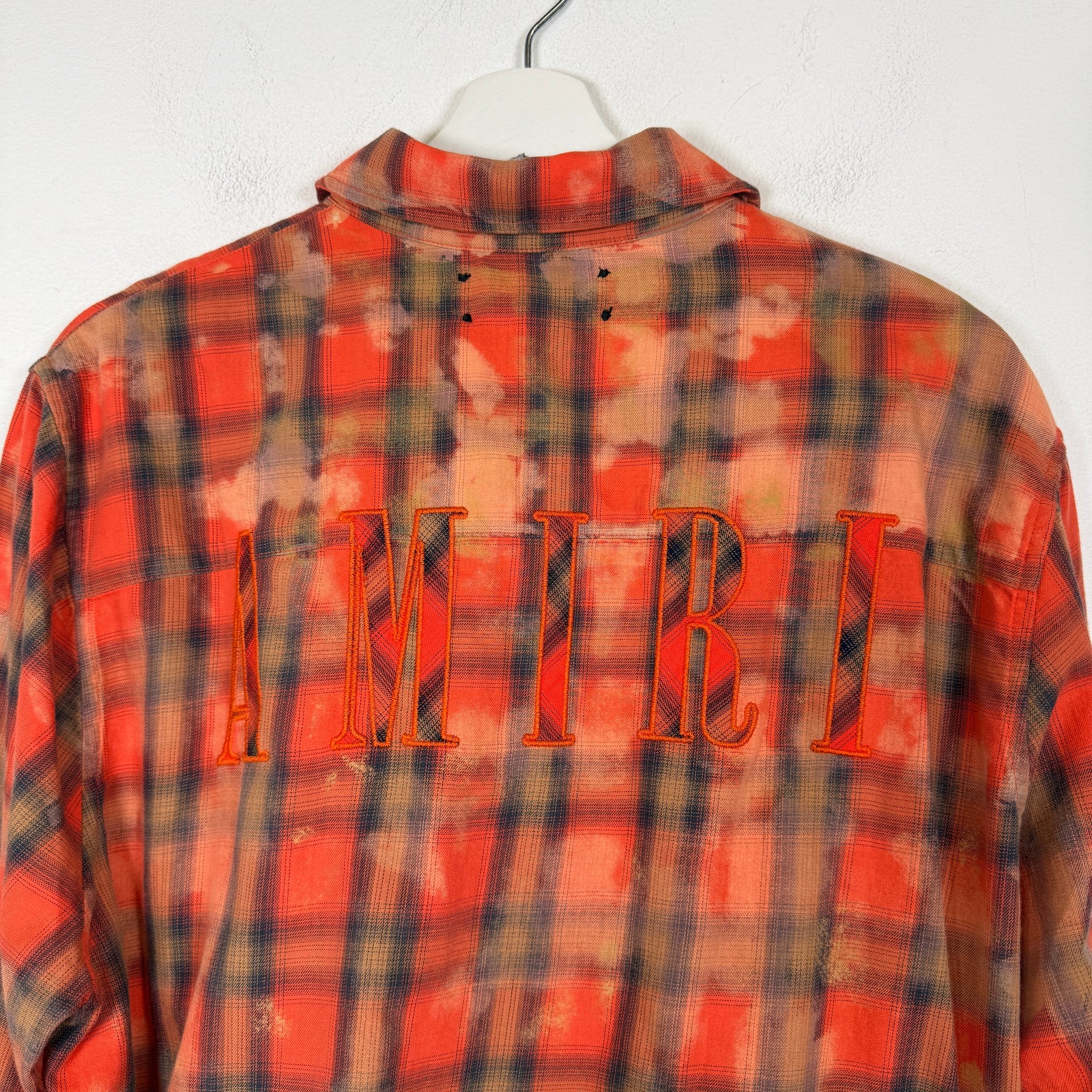 Amiri Orange Bleached Distressed Logo Flannel Shirt Size L