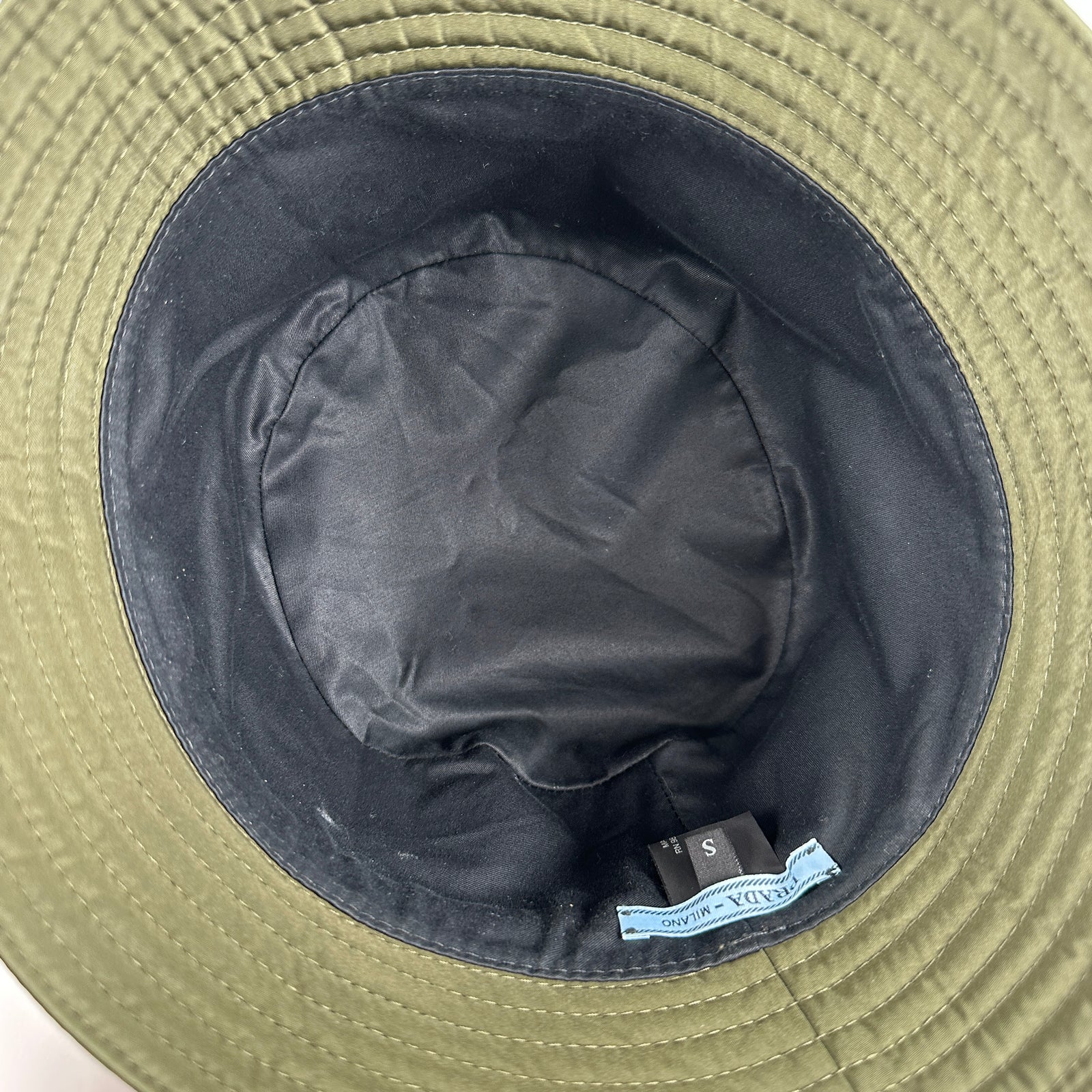 Prada Army Green Logo Bucket Hat Size S