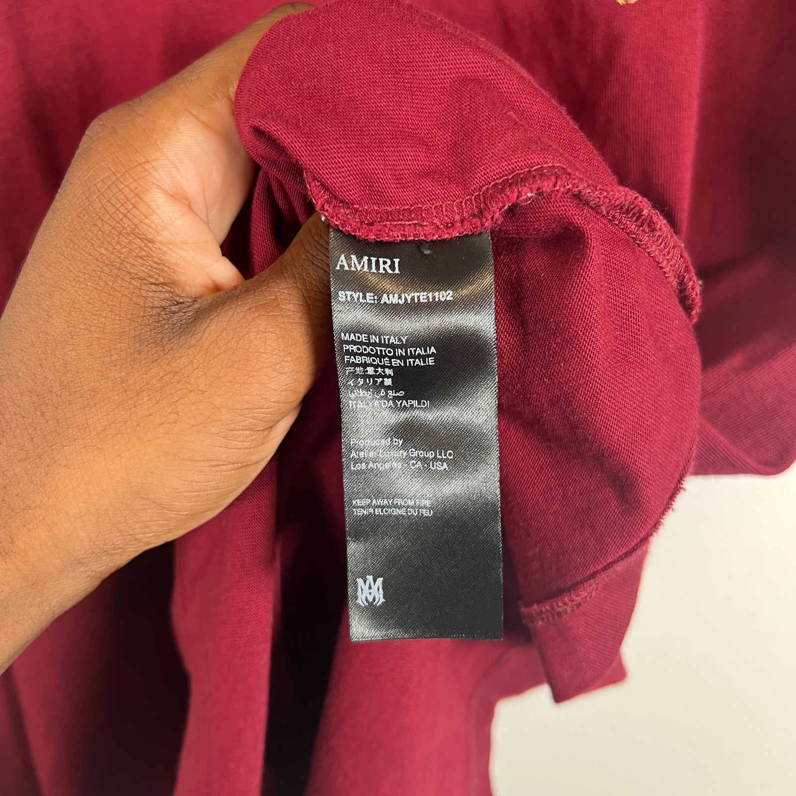 Amiri Burgundy Hollywood Logo T-Shirt Size L