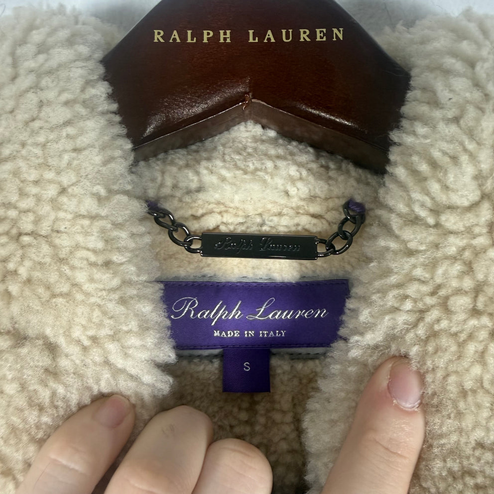 Ralph Lauren Purple Label Grey Sherling Leather Bomber Jacket Size S