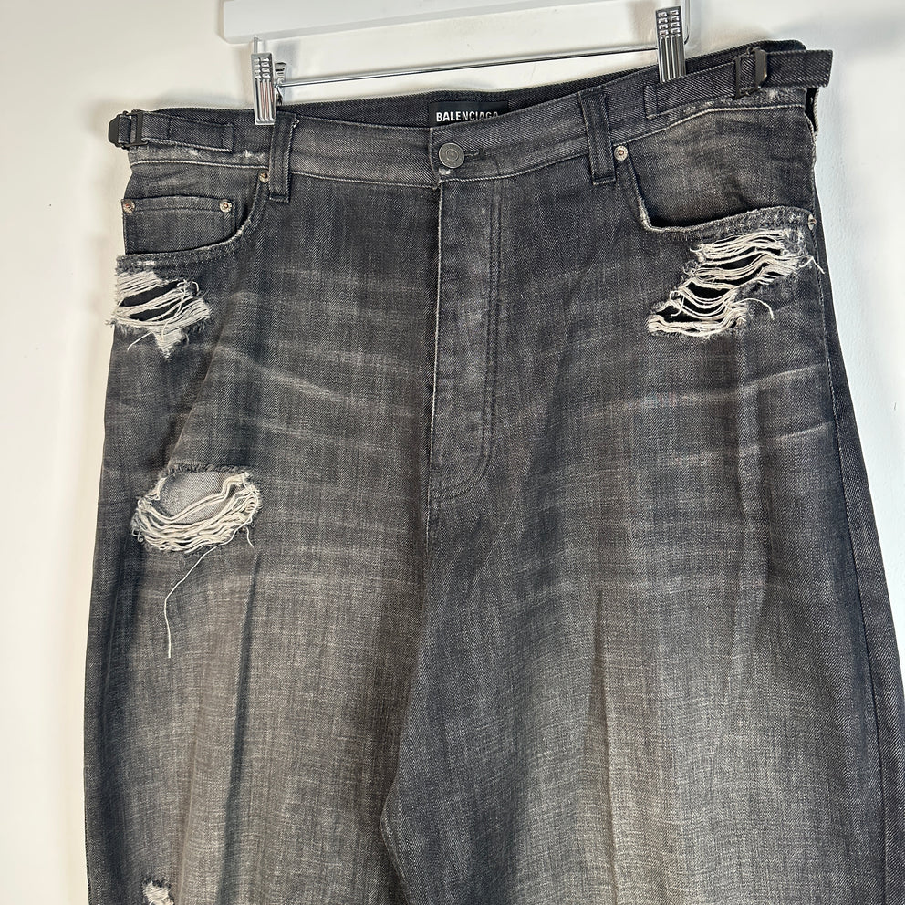 Balenciaga Grey Destroyed Baggy Denim Size M