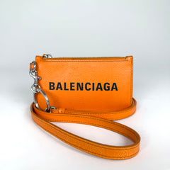 Balenciaga Orange Zip Wallet Lanyard