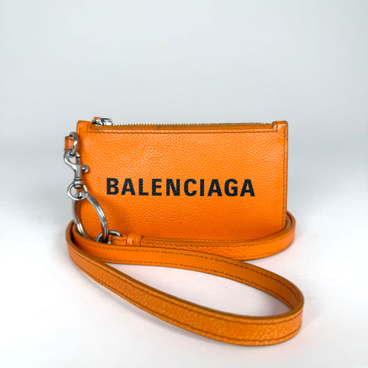Balenciaga Orange Zip Wallet Lanyard