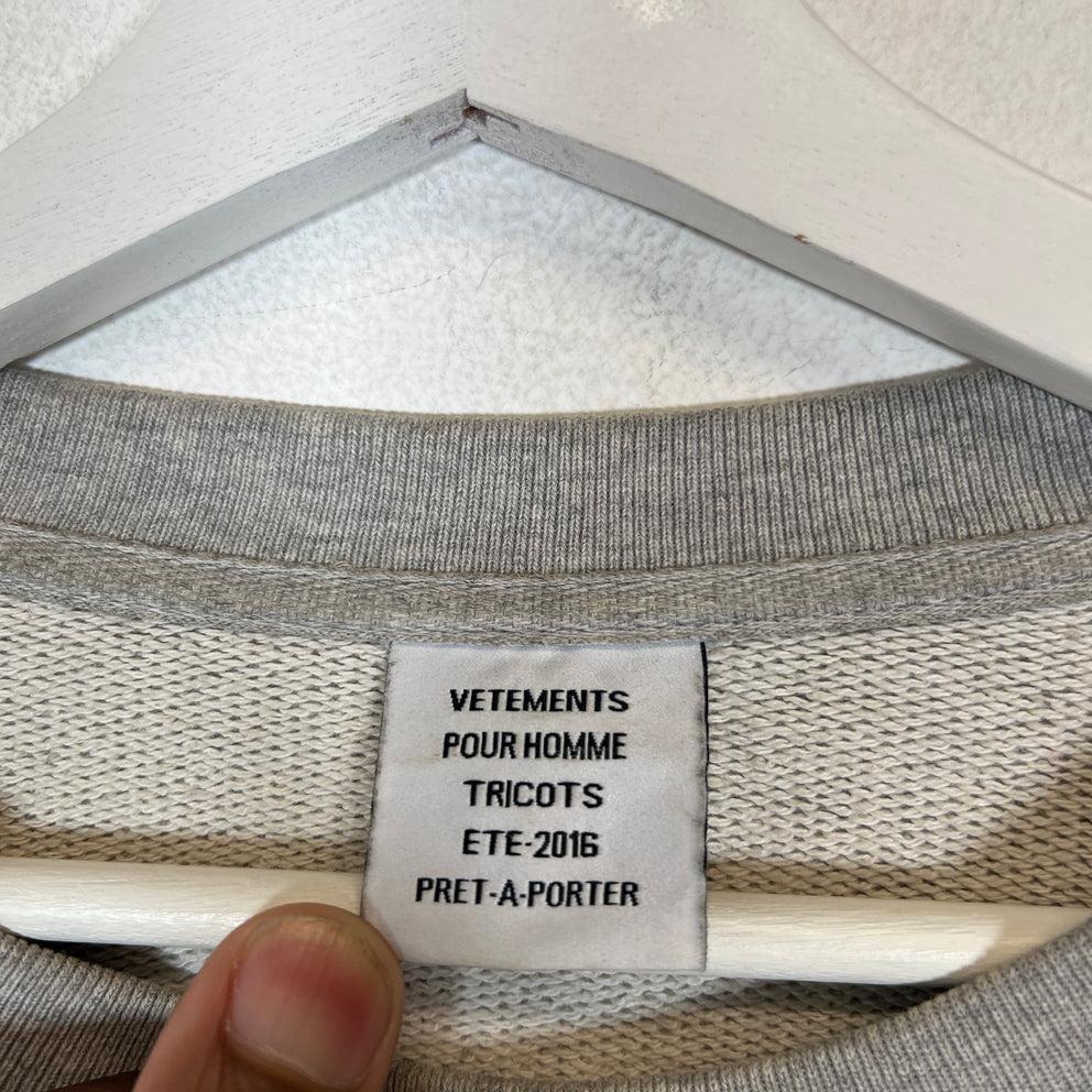 Vetements SS16 Grey Champion Logo Crewneck Size M