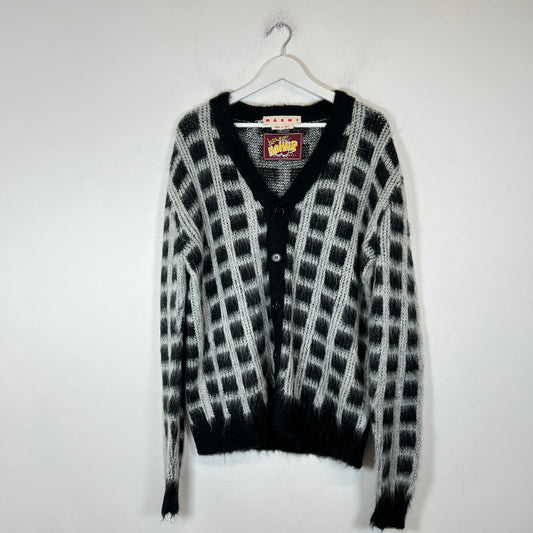 Marni Checkered Mohair Cardigan Sweater Size M