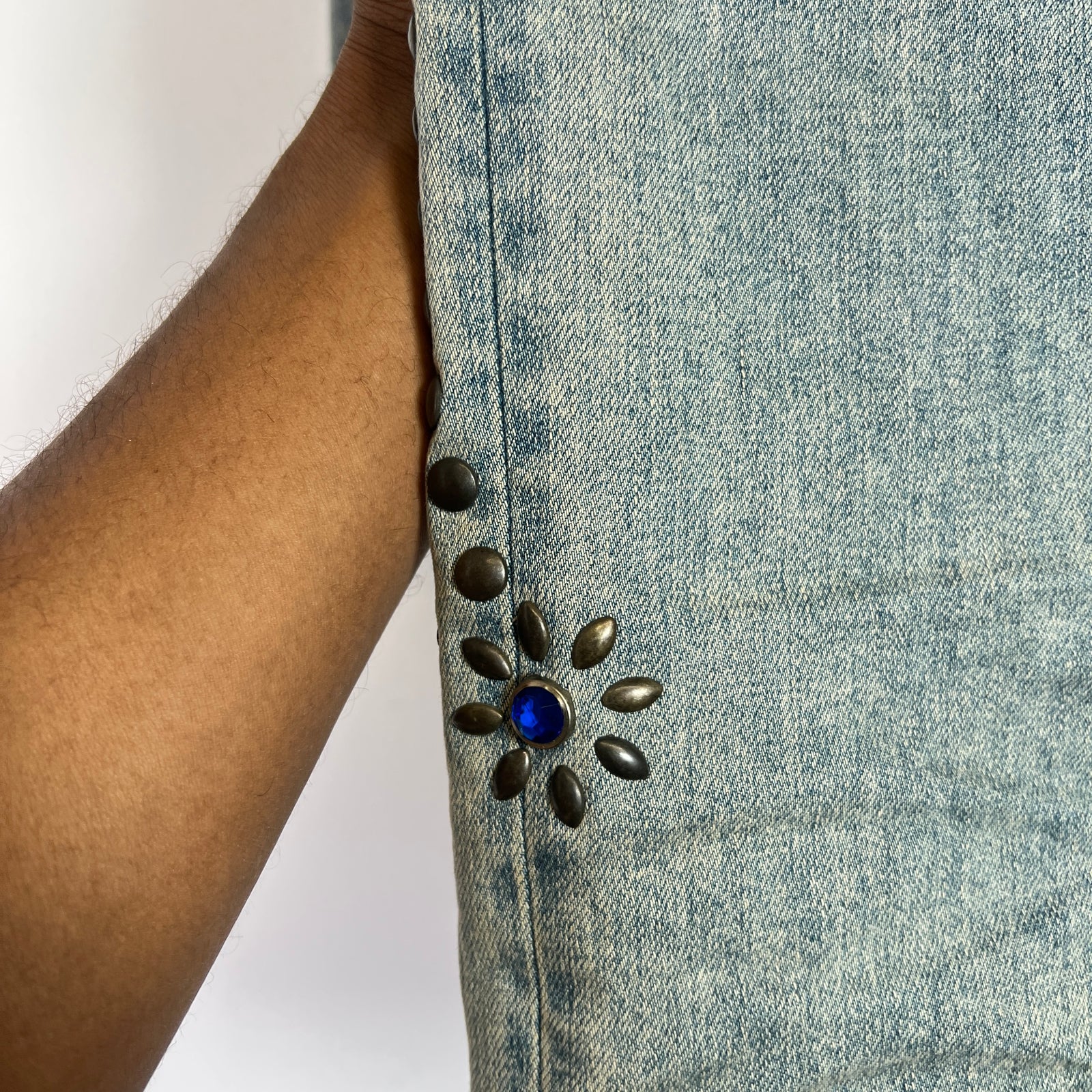 Amiri Light Indigo Floral Studded Denim Jeans